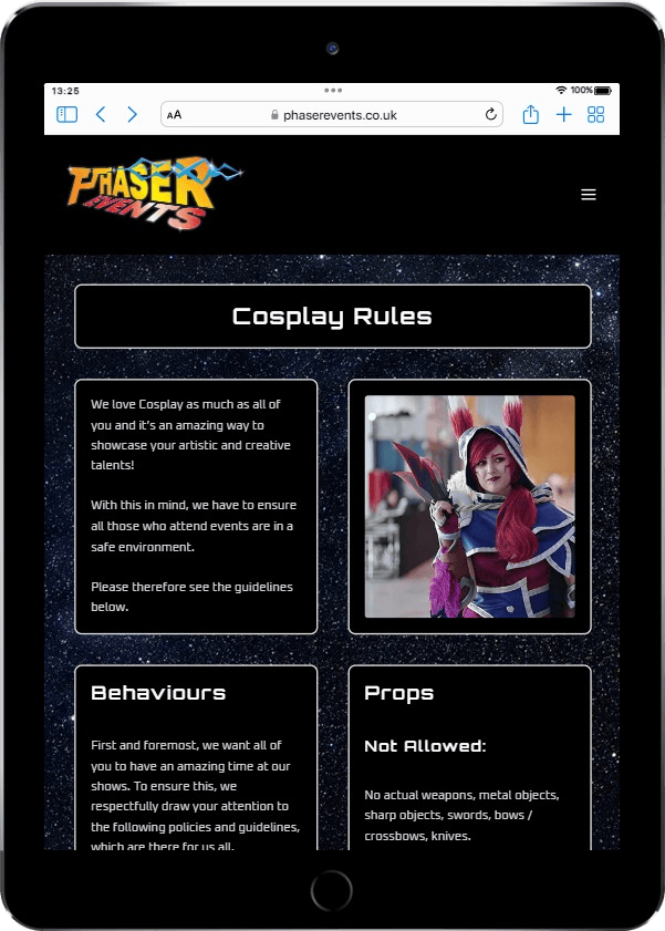 Cosplay Rules - Phaser Events